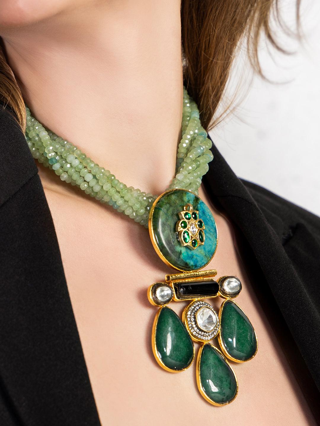 Boho Green Drops Bespoke Pendant Necklace - Dyulokha
