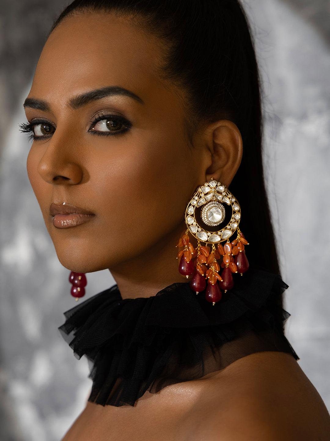 Polki Crimson Charm Drop Earrings - Dyulokha