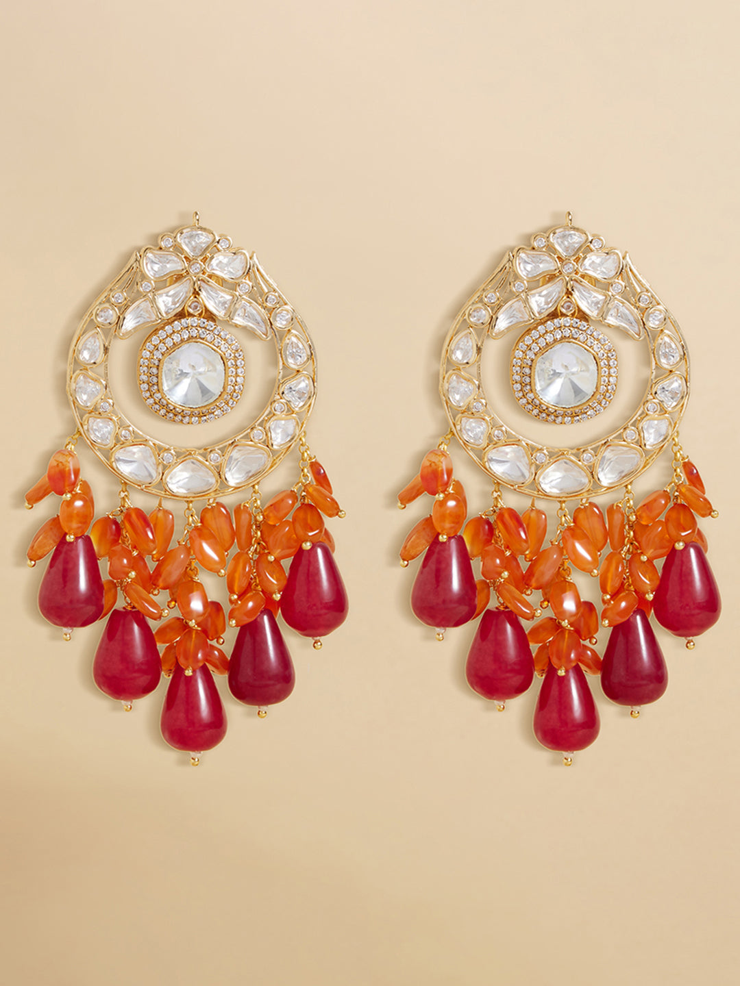 Polki And Red Stone Drop Earrings