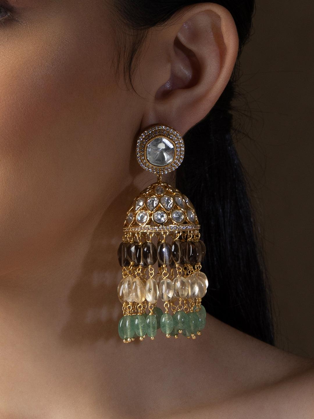 Golden Elegance Polki & Agate Earrings - Dyulokha