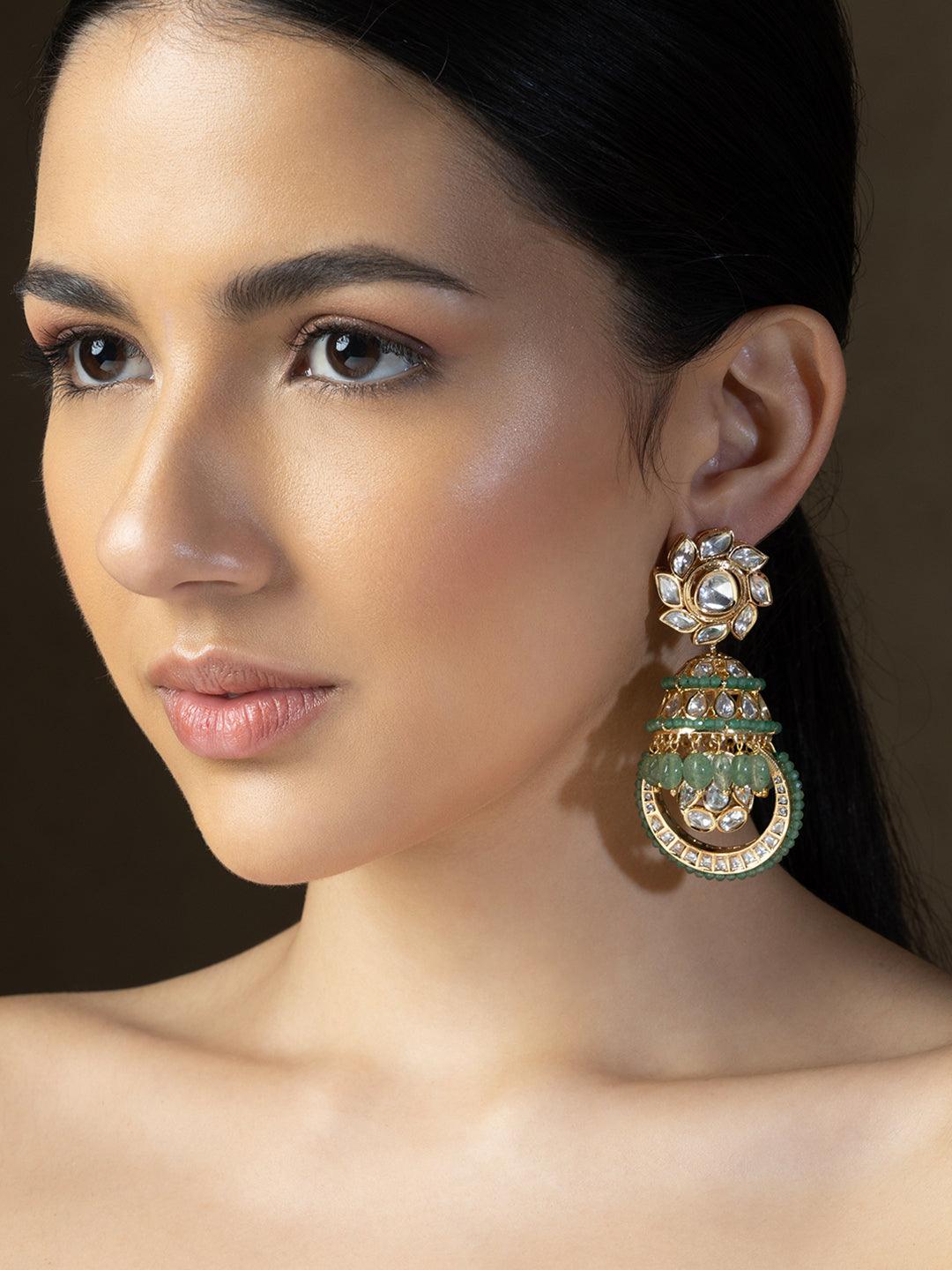 Radiant Fusion Gold Polki & Agate Earrings - Dyulokha