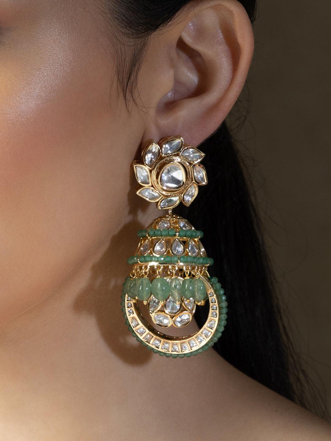 Radiant Fusion Gold Polki & Agate Earrings - Dyulokha
