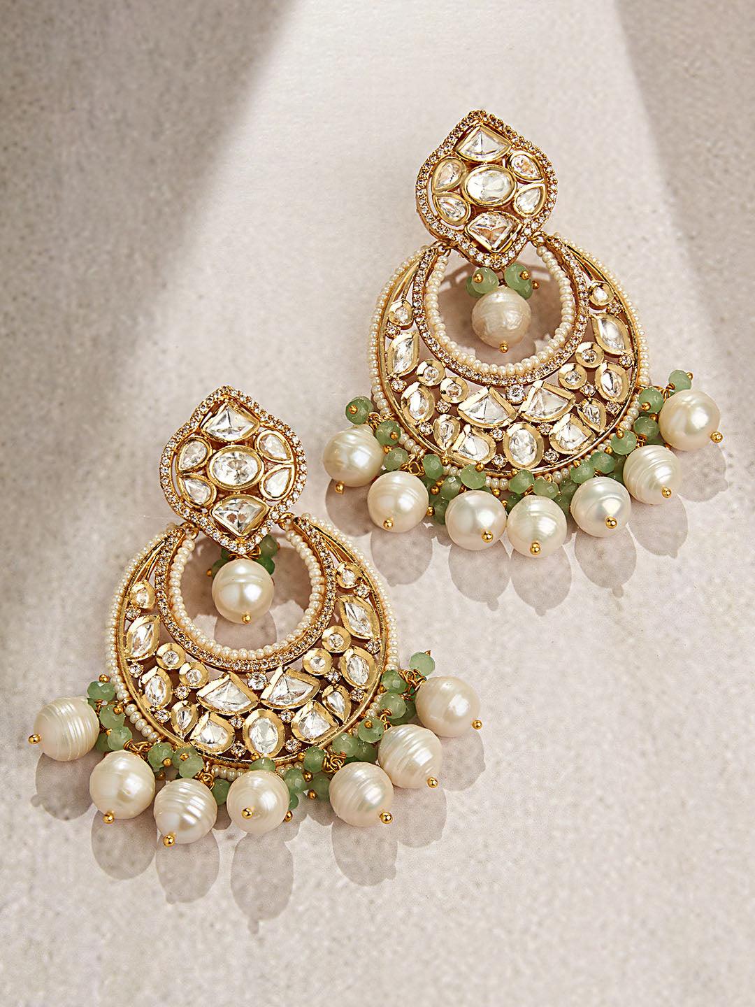 Regal Chand Baali Earrings Polki & Pearls - Dyulokha