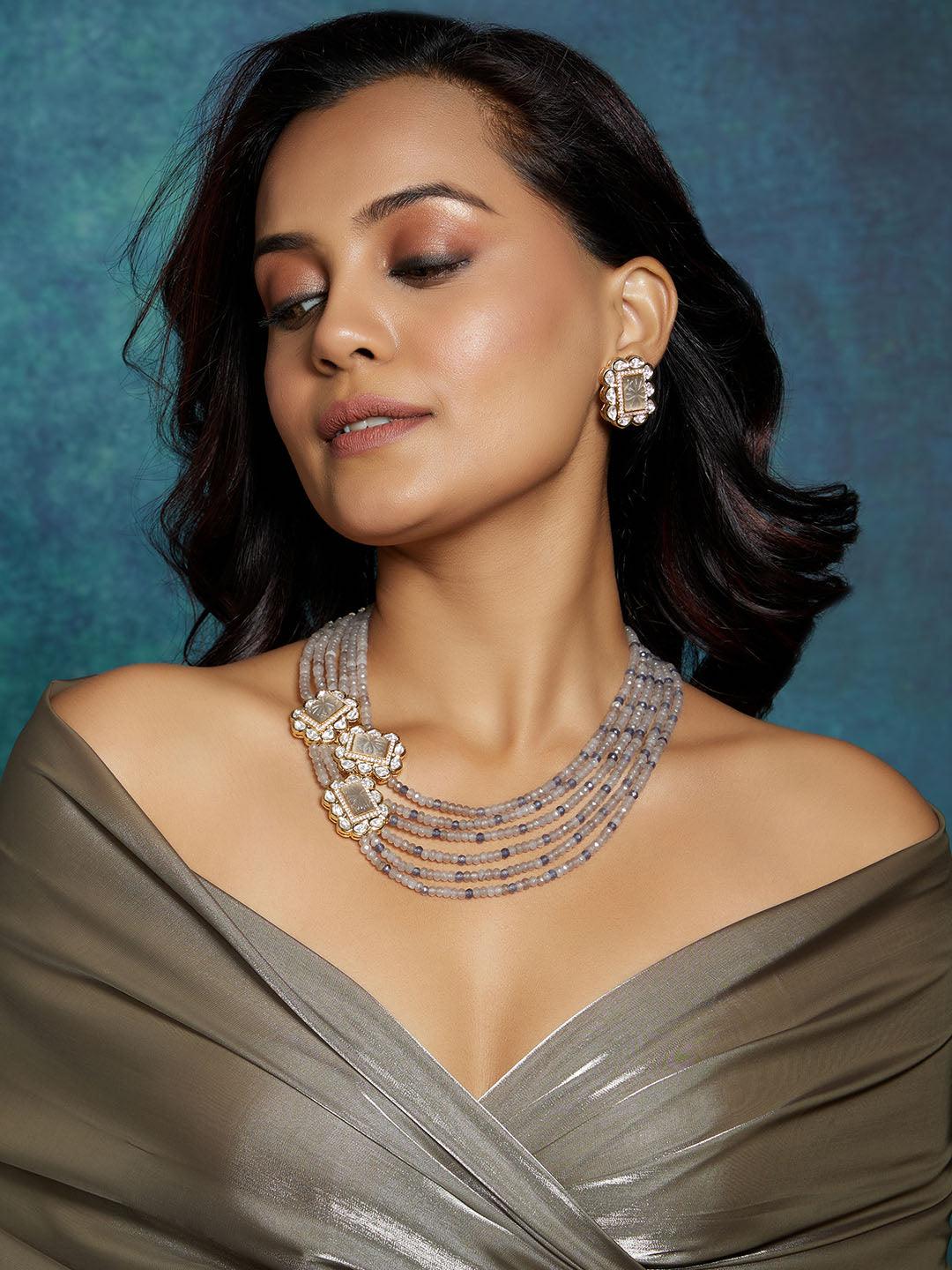 Grey Cascade Ensemble Necklace Set - Dyulokha